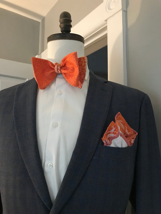 Orange print on orange print reversible Bowtie set (FATBOW)
