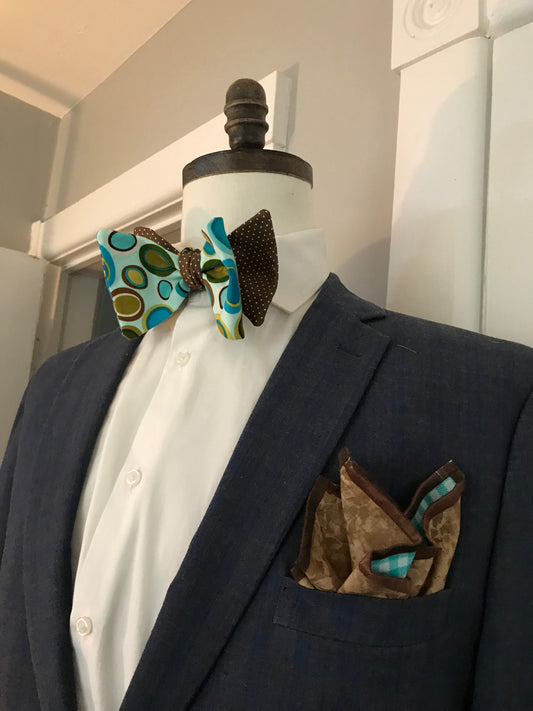 Brown dots and teal and brown dot print Bowtie Set (FATBOW)