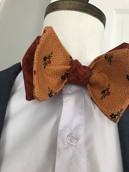 Deep brown with green accents and small hints of rust reversible Bowtie set