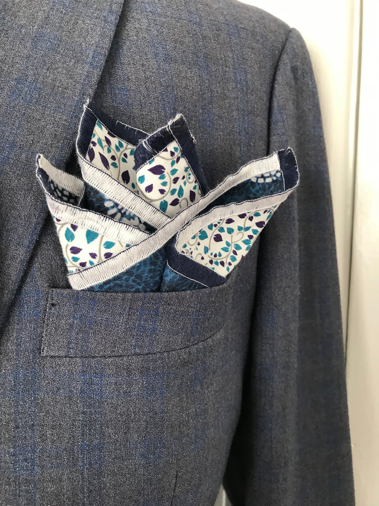 Blue on blue prints reversible Bowtie set (FATBOW