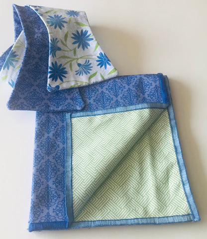 Baby blue print with baby blue and green print reversible Bowtie set
