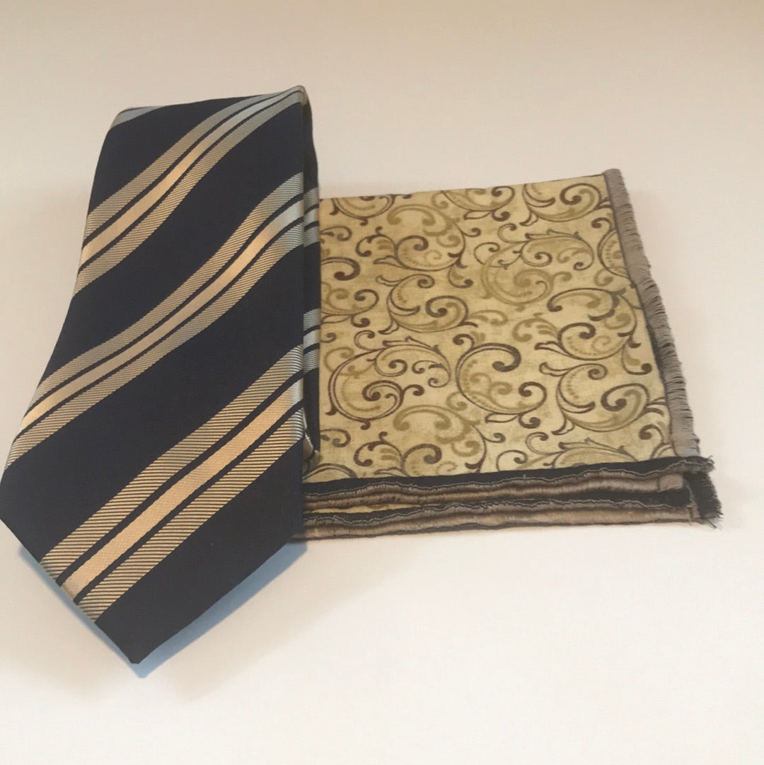 Blue and Gold stripe Tie set