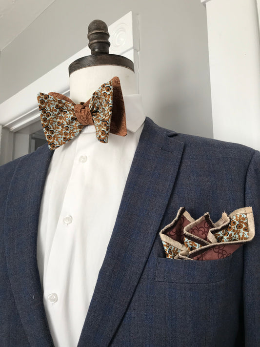Coco brown and mixed brown reversible Bowtie set (FATBOW)