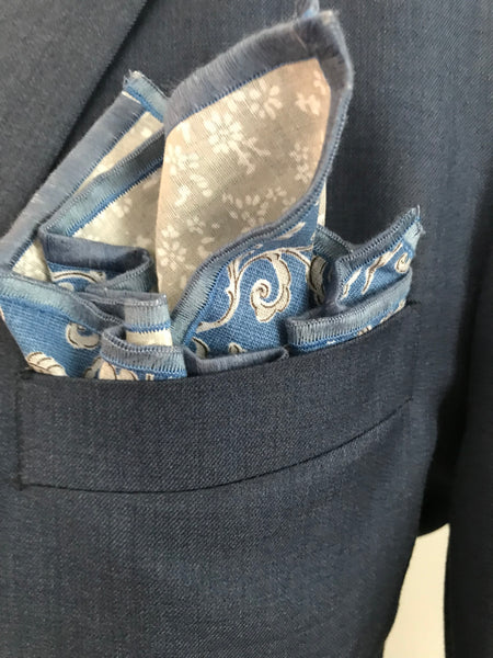 Blueish grey print with blueish print reversible Bowtie set
