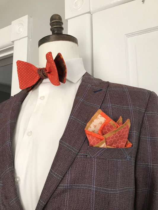 Rust and brown in gold tones reversible Bowtie set (traditional)