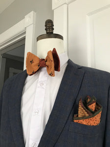 Deep brown with green accents and small hints of rust reversible Bowtie set