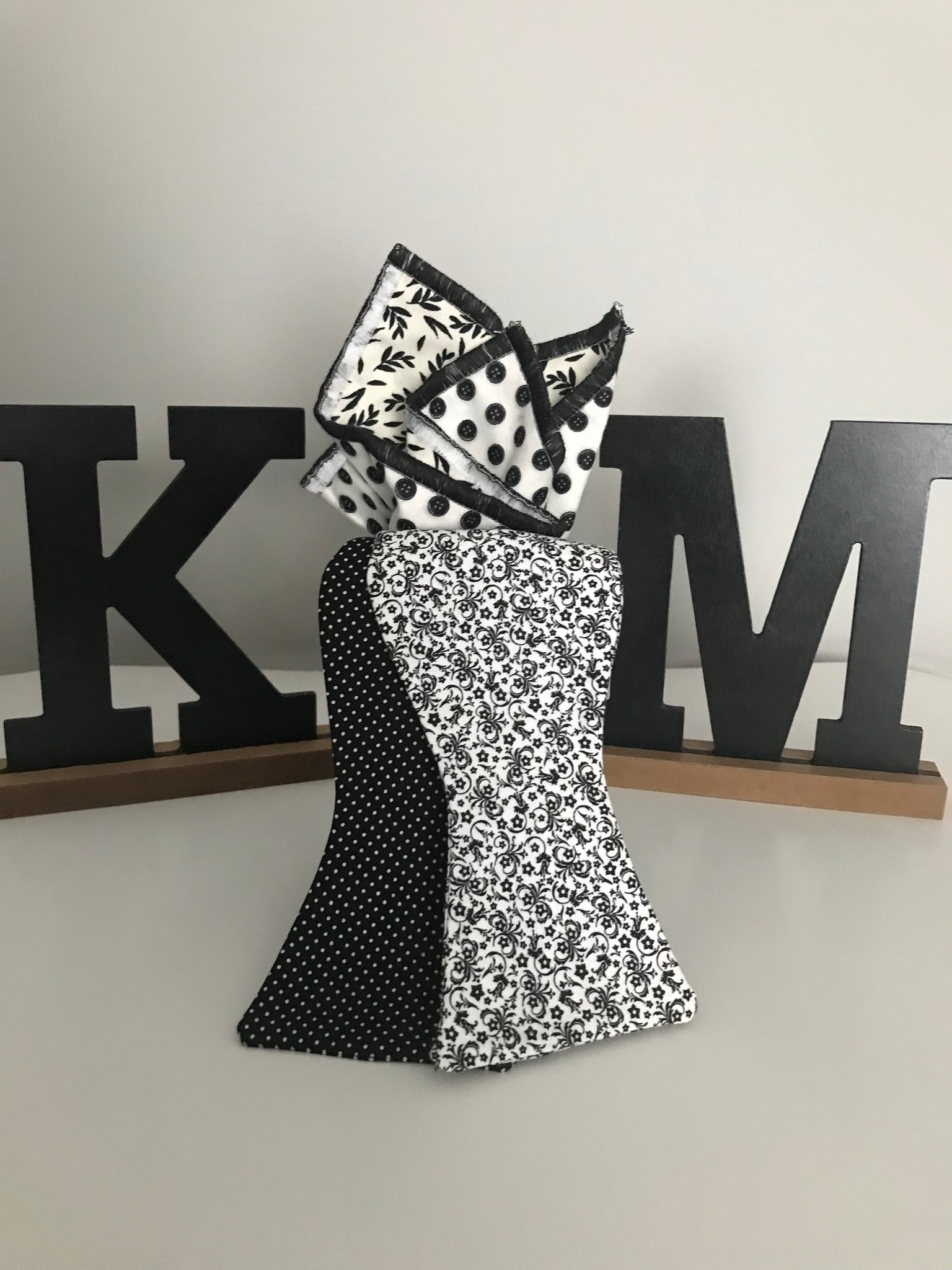 Black Dots and White and Black print Reversible Bowtie set