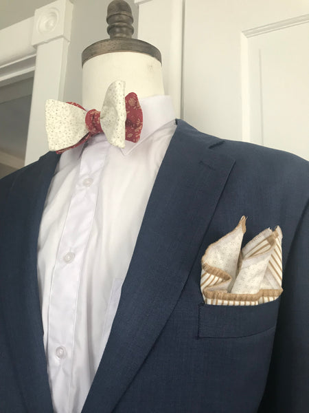 Red and beige print Bowtie Set