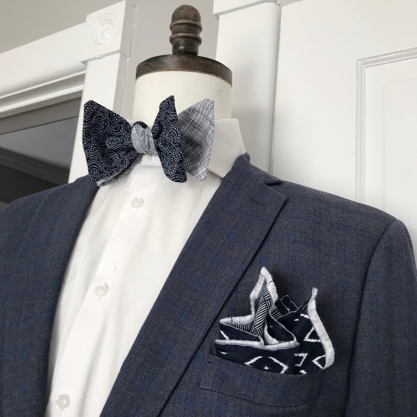 Mixed blue reversible Bowtie set (FATBOW)