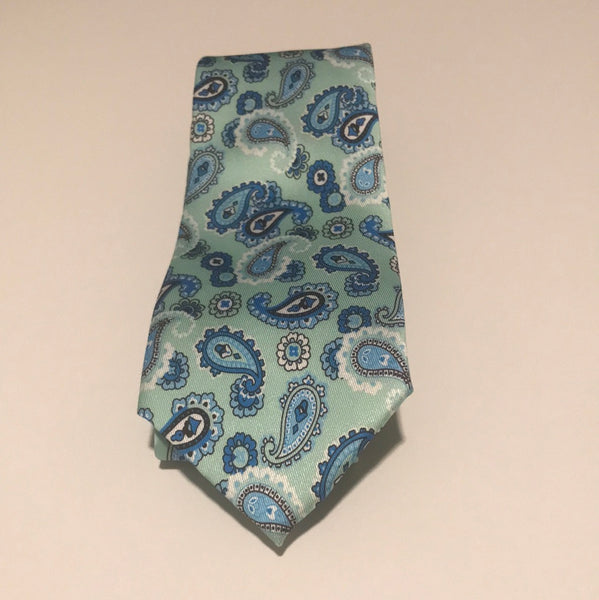 Light green and teal paisley print Tie set
