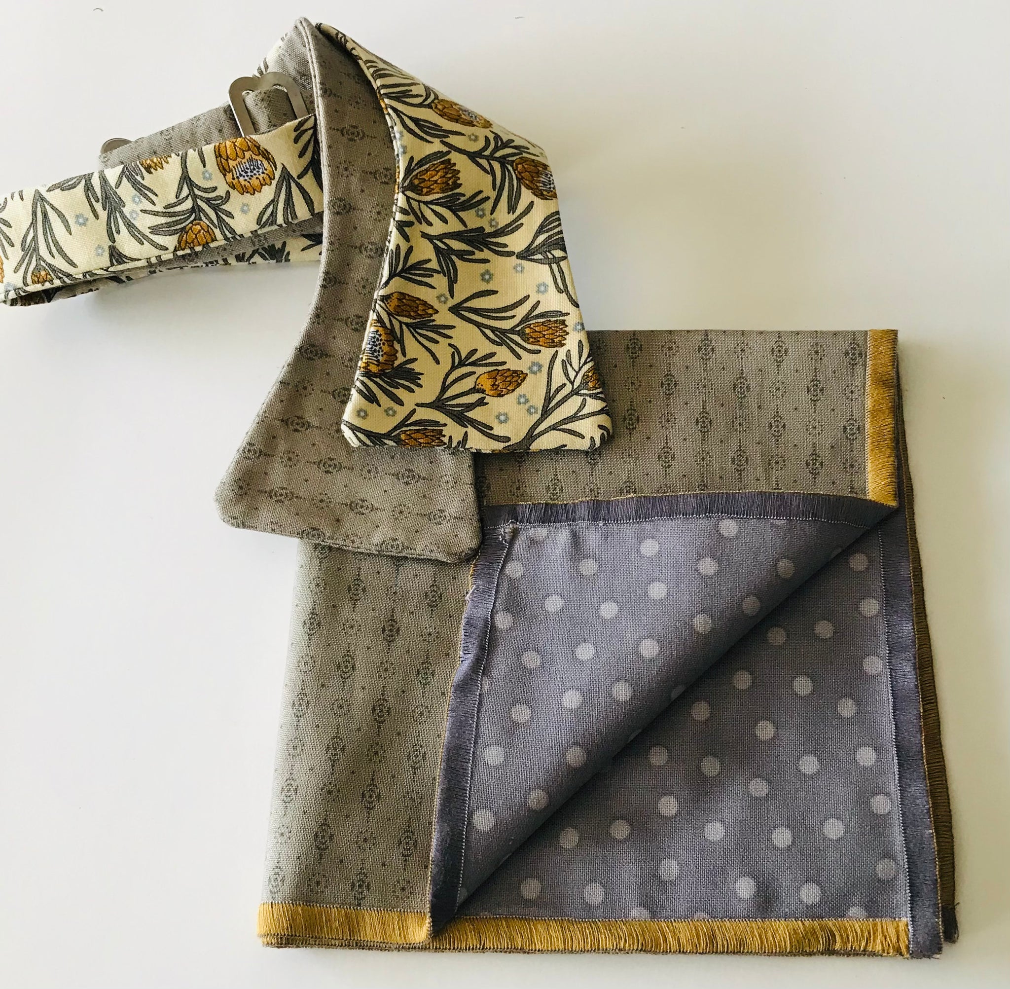Grey print with grey and mustard print reversible Bow tie