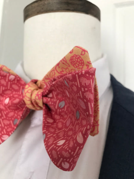 Rosy pink print with orange and rose  print reversible Bowtie set