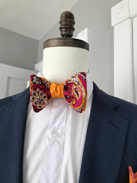 Rose paisley print with orange dots reversible Bowtie set