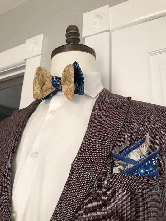 Blue and gold reversible Bowtie set (traditional)