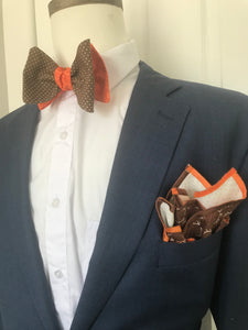 Brown dots and Orange print reversible Bowtie set (FATBOW)