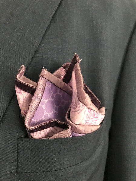 Deep purple with white and lavender print reversible Bowtie set