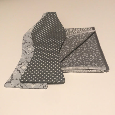 Grey Dots and light grey print Bowtie Set