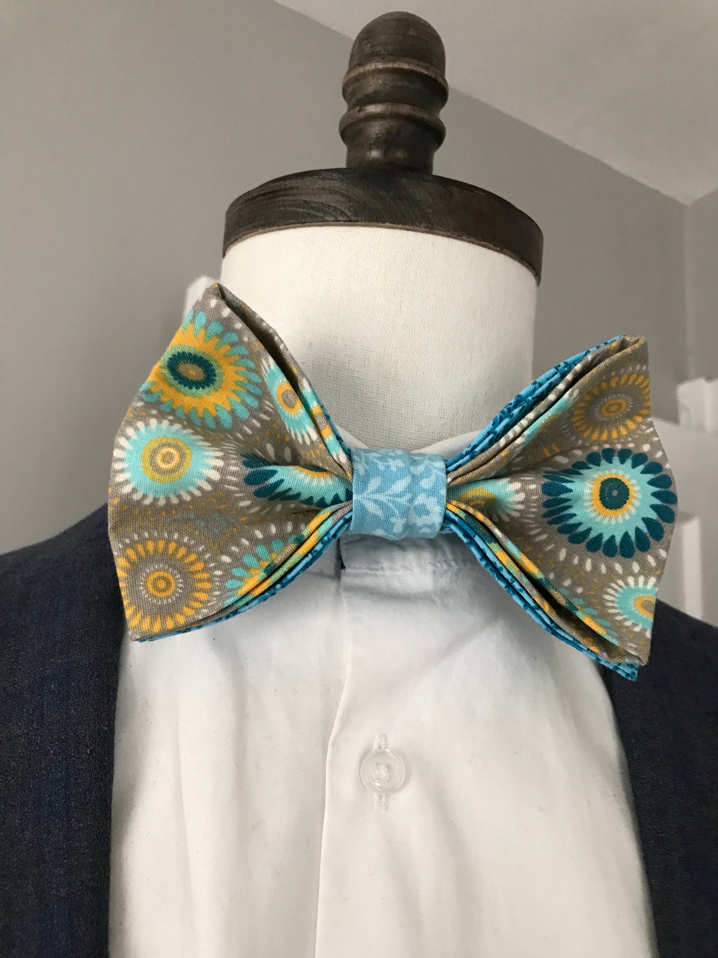 Teal mix print prettied Bowtie
