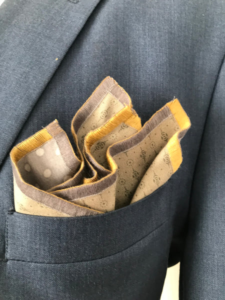 Grey print with grey and mustard print reversible Bow tie