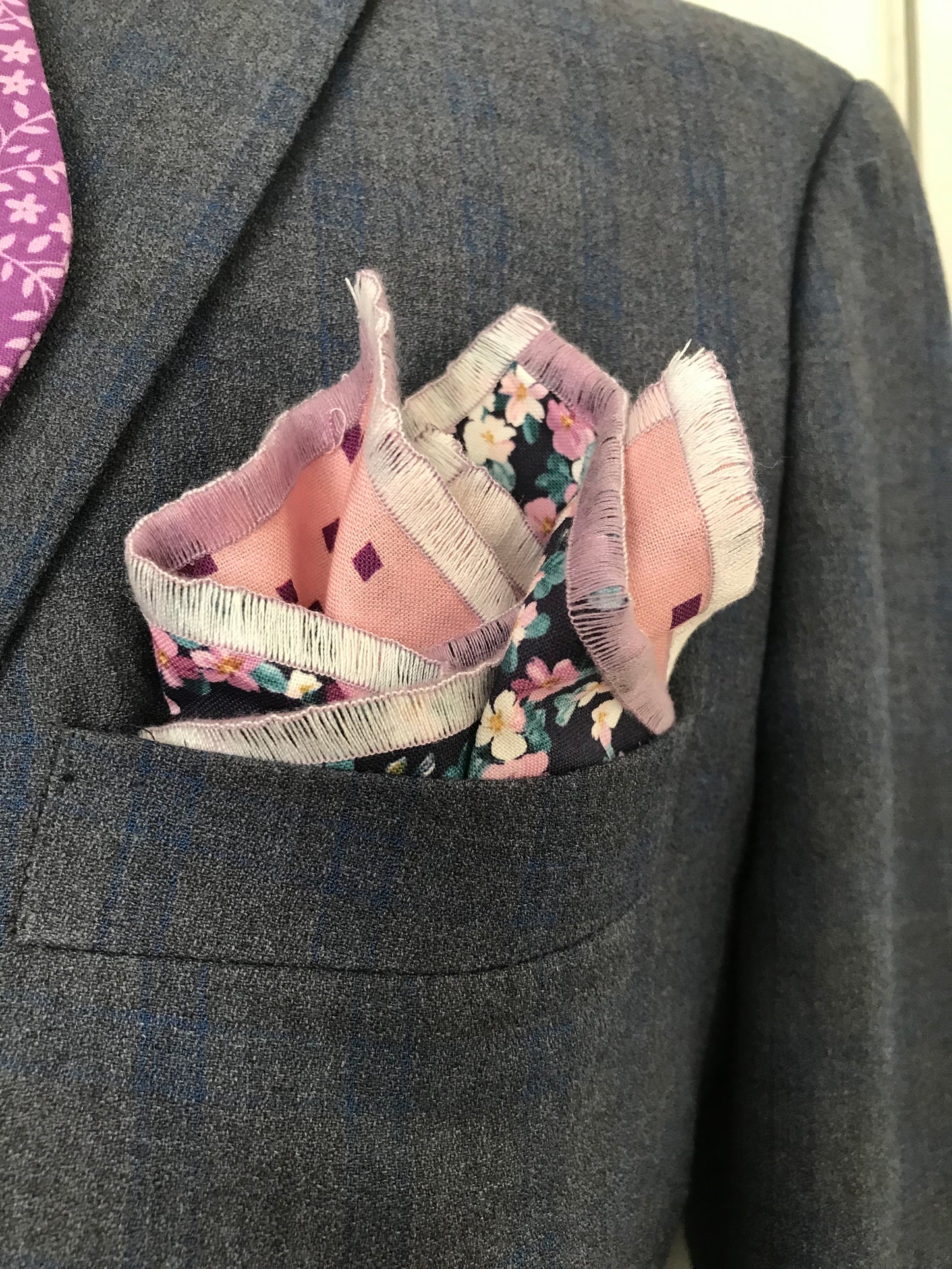 Multi color print with lavender print reversible Bowtie set (traditional)