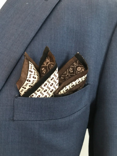 Deep brown print with black and brown print reversible Bowtie set