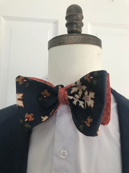 Blue And rust print reversible Bowtie set