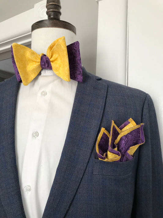 Purple and Gold reversible Bowtie set (FATBOW)