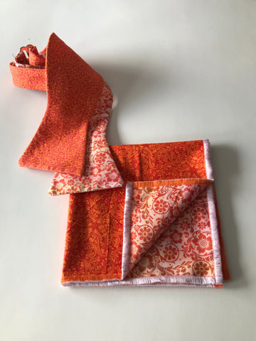 Multi orange blend  with orange print reversible Bowtie set