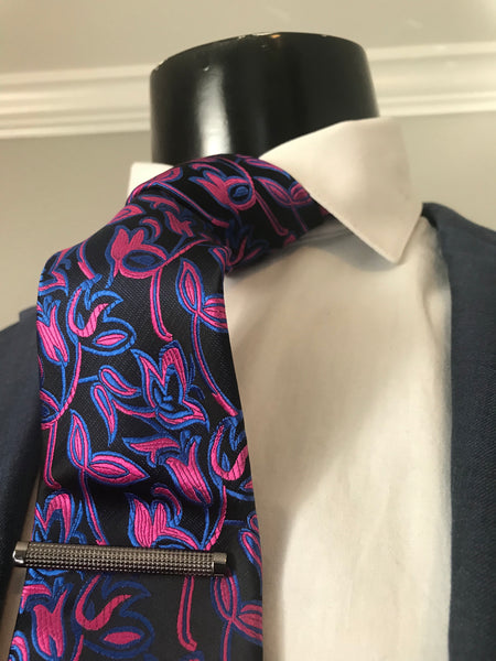 Blue and purple print Tie set