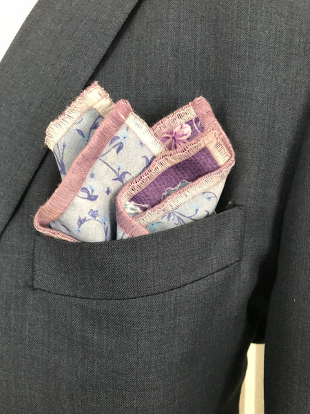 Lavender with splash of powder blue and blue print reversible Bowtie set