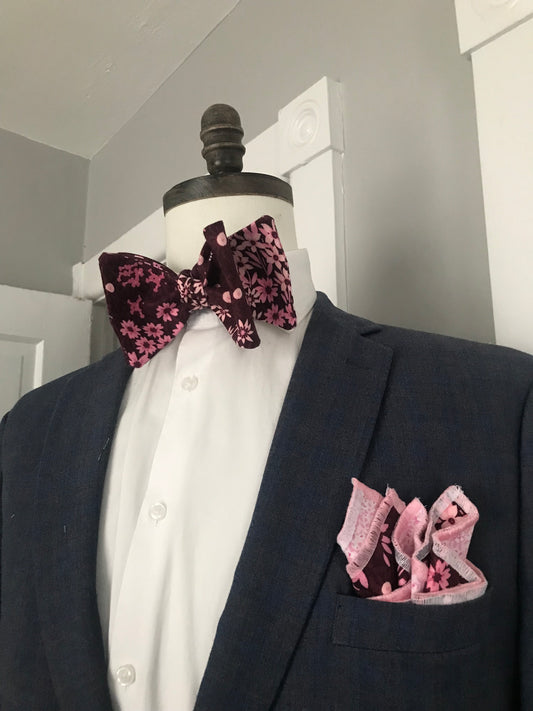 Rosy and pink print Bowtie Set(FATBOW)