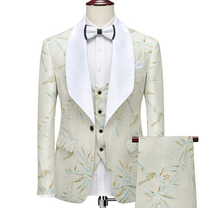 Cream / White mint and gold leaf wedding suit