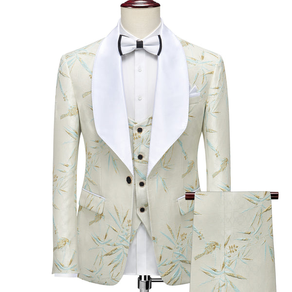 Cream / White mint and gold leaf wedding suit
