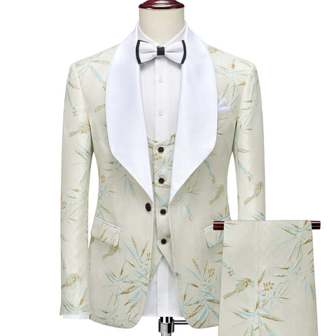 Cream / White mint and gold leaf wedding suit