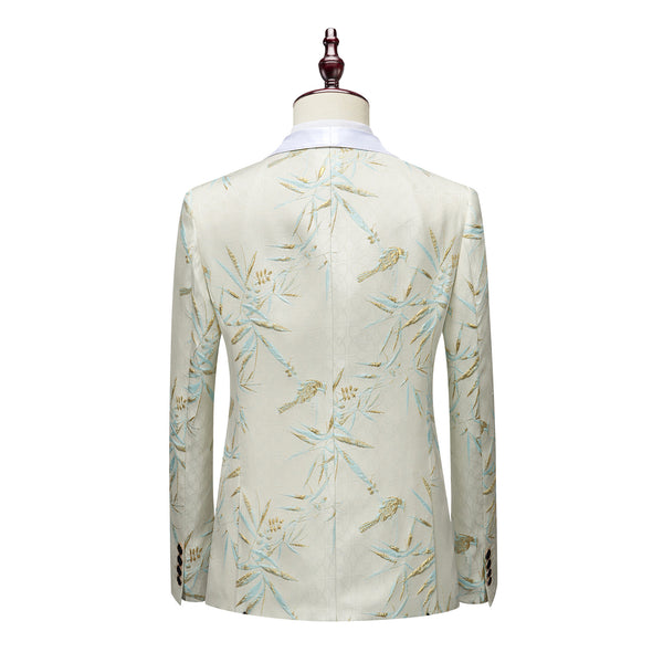 Cream / White mint and gold leaf wedding suit