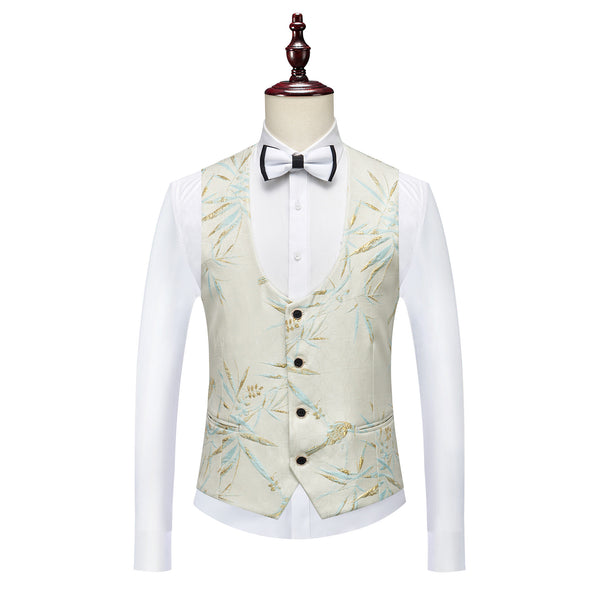 Cream / White mint and gold leaf wedding suit