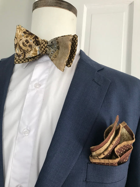 Brownish print with brownish multi print reversible Bowtie set