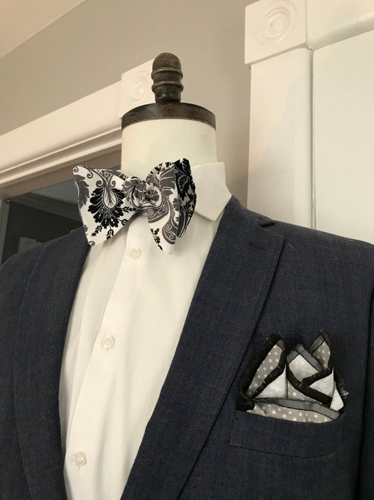 Grey and black paisley print Bowtie Set (FATBOW)
