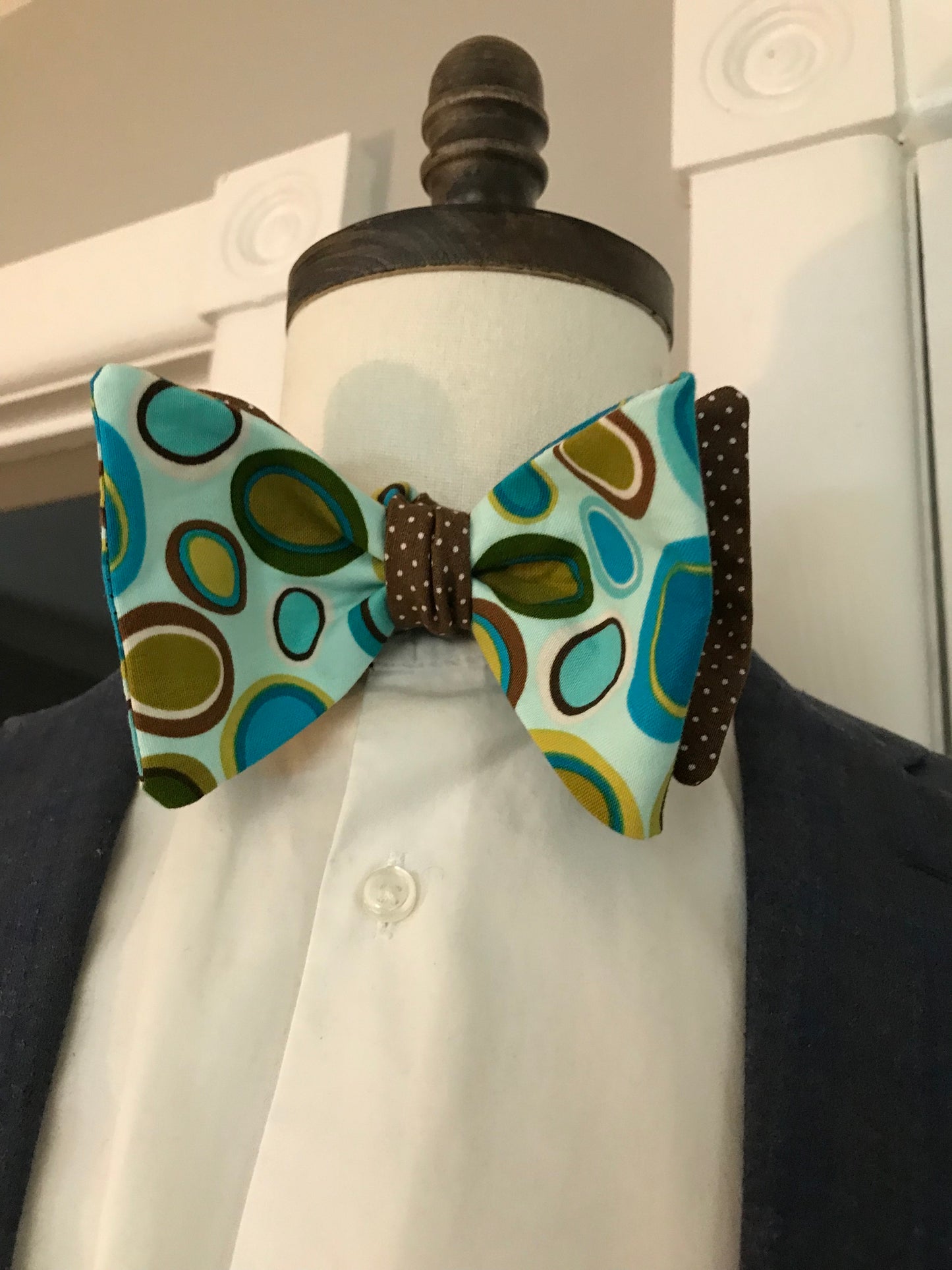 Brown dots and teal and brown dot print Bowtie Set (FATBOW)