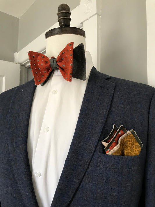Burnt orange and green reversible Bowtie set (FATBOW)