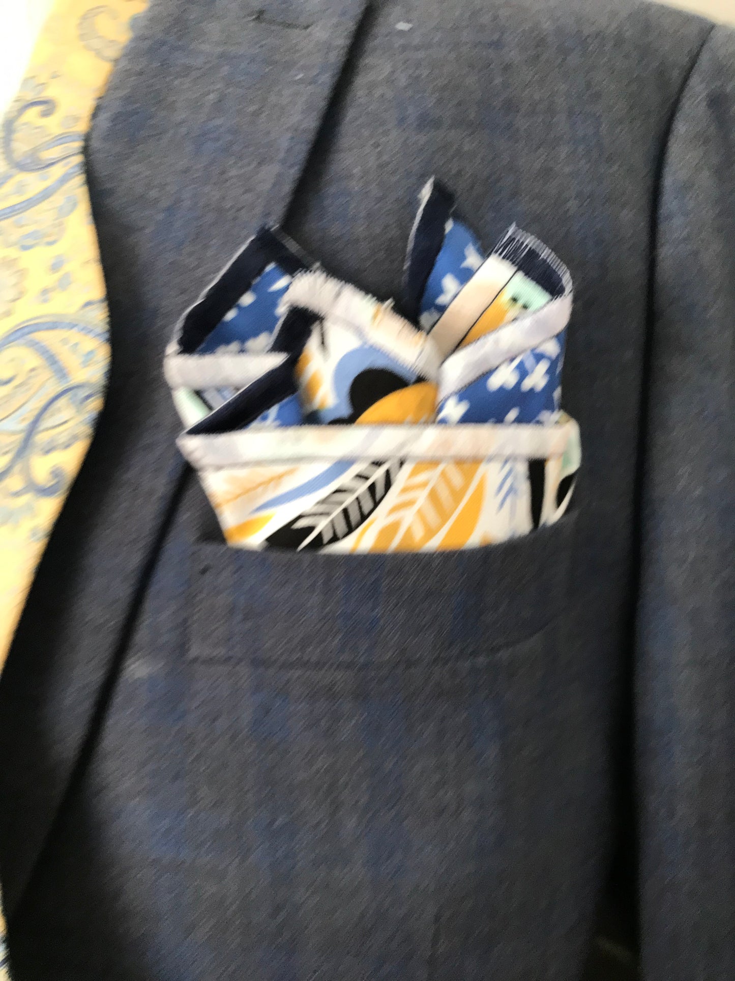 Yellow paisley and blue reversible Bowtie set (FATBOW)