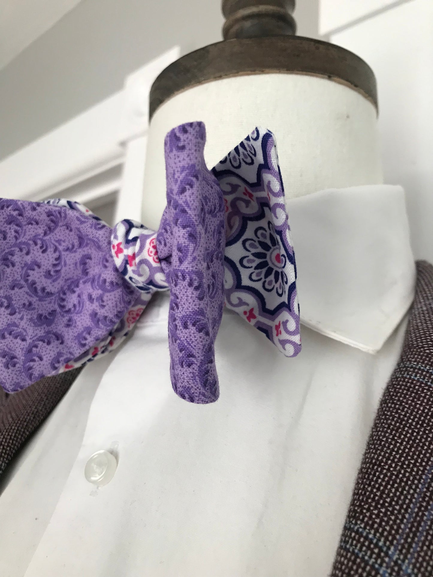 Purple print one purple print reversible Bowtie set (traditional)