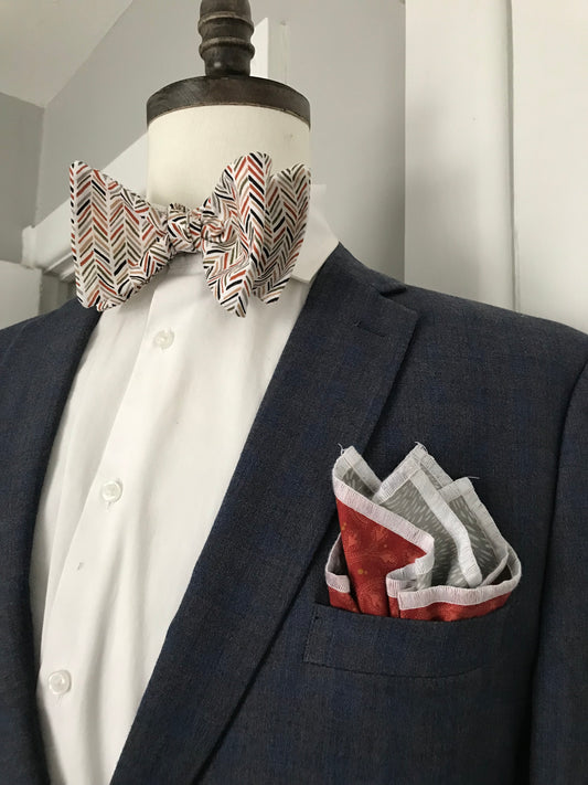 Grey and rust print Bowtie set (FATBOW)