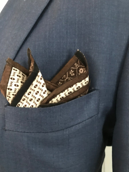 Deep brown print with black and brown print reversible Bowtie set