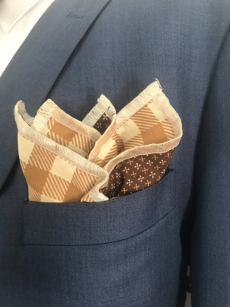 Beige and brown print reversible Bowtie set (TRADITIONAL )
