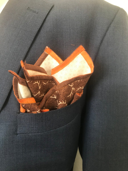 Brown dots and Orange print reversible Bowtie set (FATBOW)