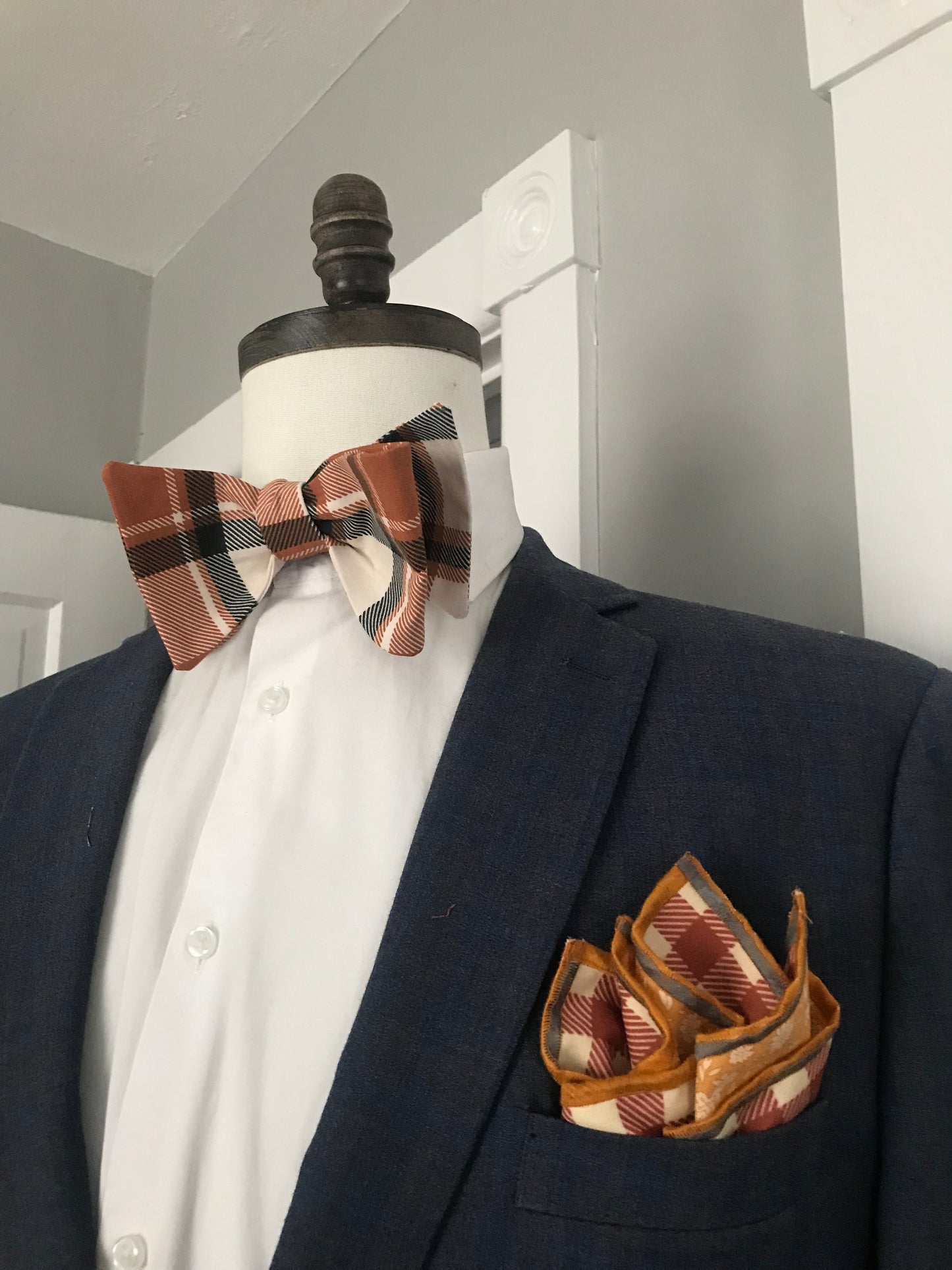 Grey and rusty print Bowtie Set (FATBOW)