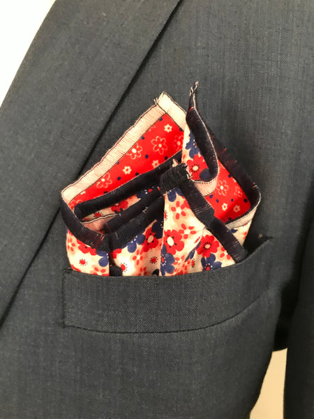 Red white and blue print with blue dot reversible Bowtie set