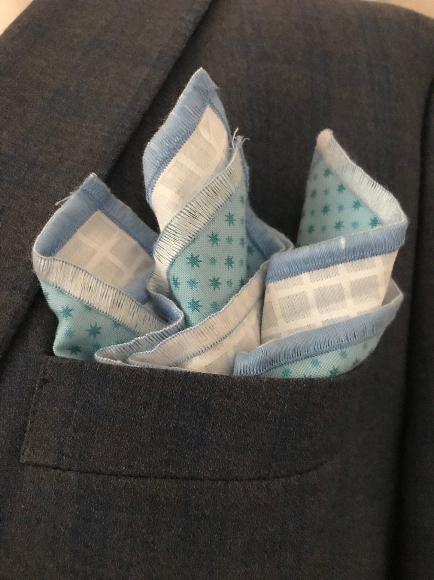 Stell blue and lavender print reversible Bowtie set (FATBOW)