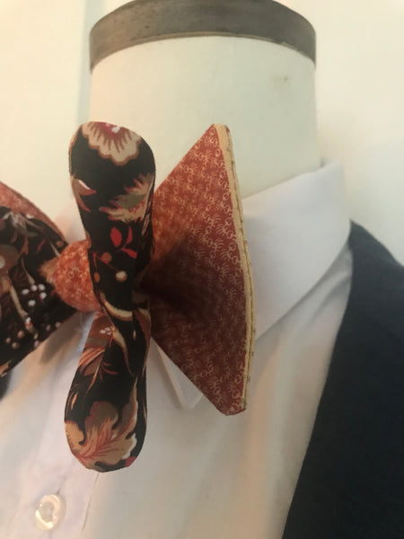 Black and rust print with rust print reversible Bowtie set (FATBOW )